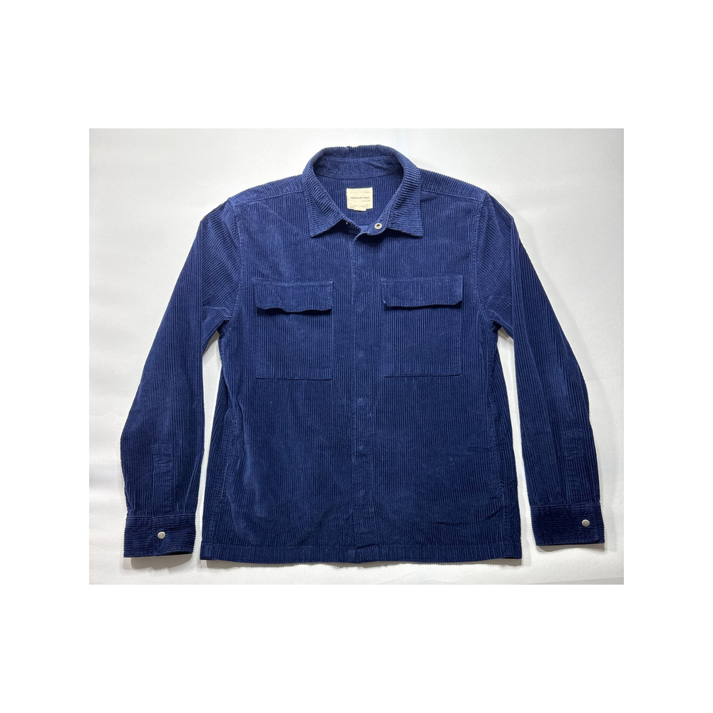 American Eagle Men's Long Sleeve Blue Corduroy Pearl Snap Shacket - Size M